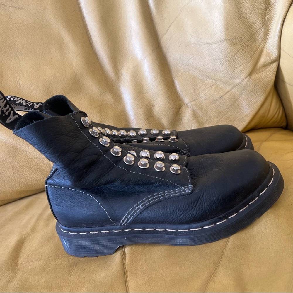 Dr Martens Black Leather Boots with Silver Accents - Picture 2 of 8